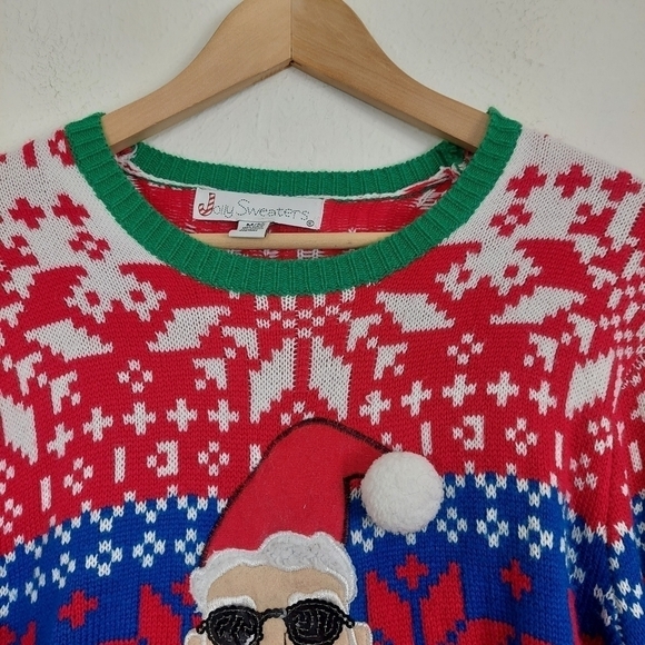 JOLLY SWEATERS Men's Ugly Christmas Sweater Size M Santa Pouch Pocket for‎ Drink - Picture 6 of 8